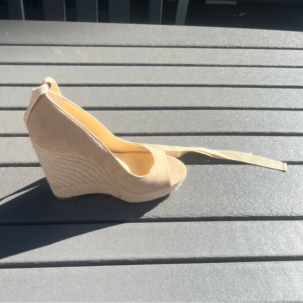 Jessica Simpson; Cream; Open-Toe; 5in Platform Wedges; Removable Ankle Tie; 9.5 - Picture 8 of 11